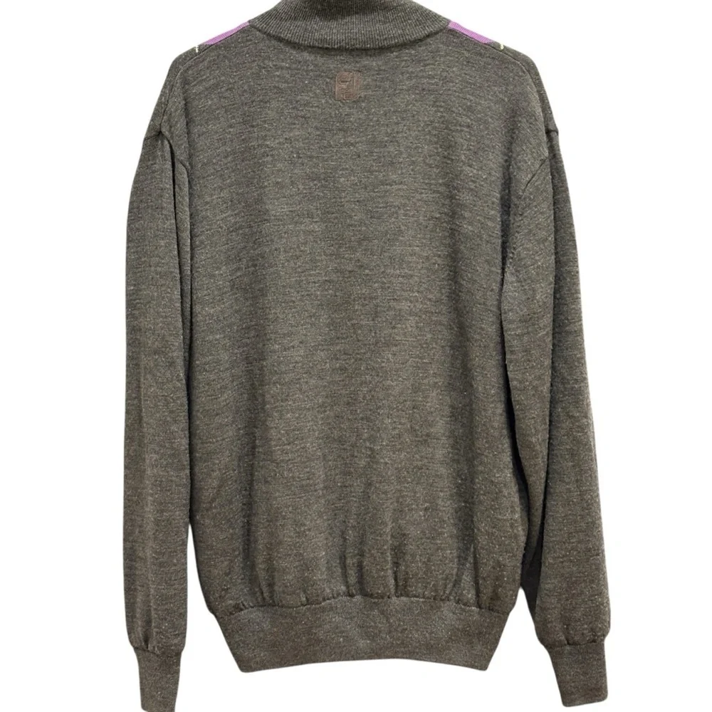 FootJoy Argyle Golf Sweater Men Large Purple Gray Knit 1/4 Zip Pullover